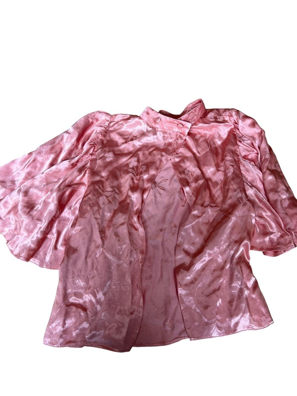 Asos Vintage Blouse Satin Smocked Neck Jacquard Floral Peach Size 0